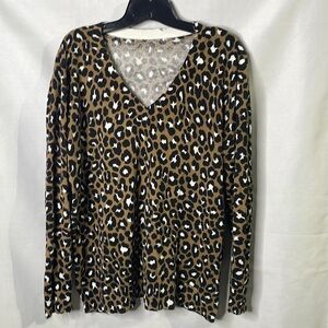 Michael Kors animal print, brown black white sweater, distressed reversible